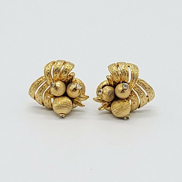 Corocraft Clear Rhinestone Berry Textured Earrings - Picture 1 of 4
